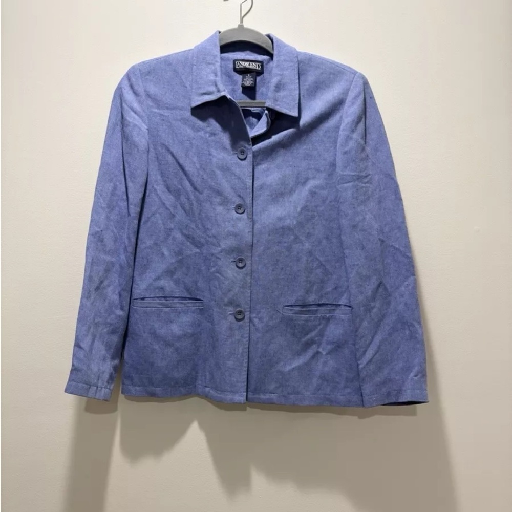 LANDS END • Women’s Linen Blend Blue Blazer Jacket Size 6 Petite